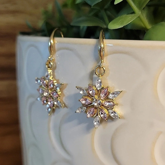 PINK SNOWFLAKE SPARKLE DROP EARRINGS - Picture 1 of 8